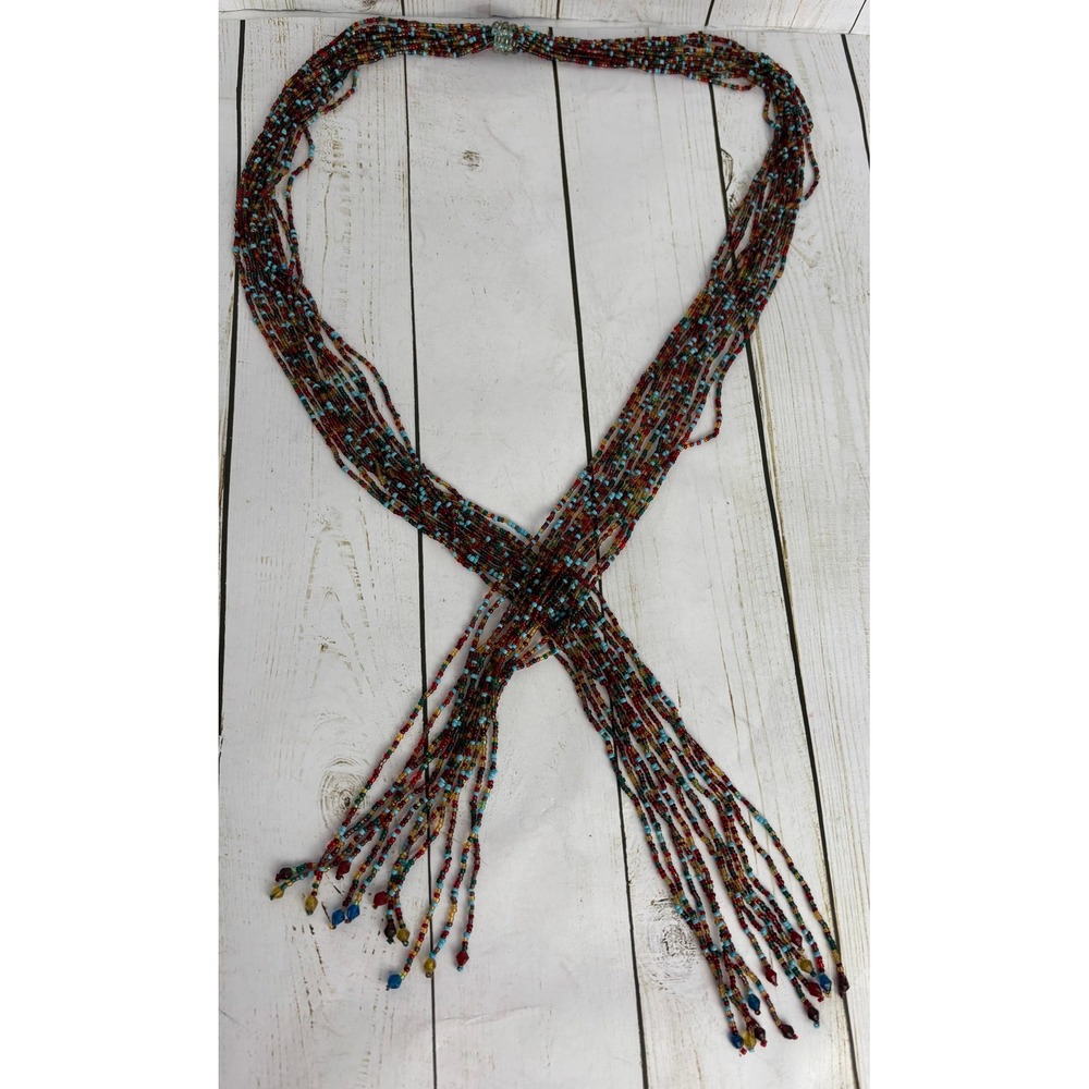 Multi Strand Beaded Lariat Necklace Earth Tones Boho‎ Statement P126